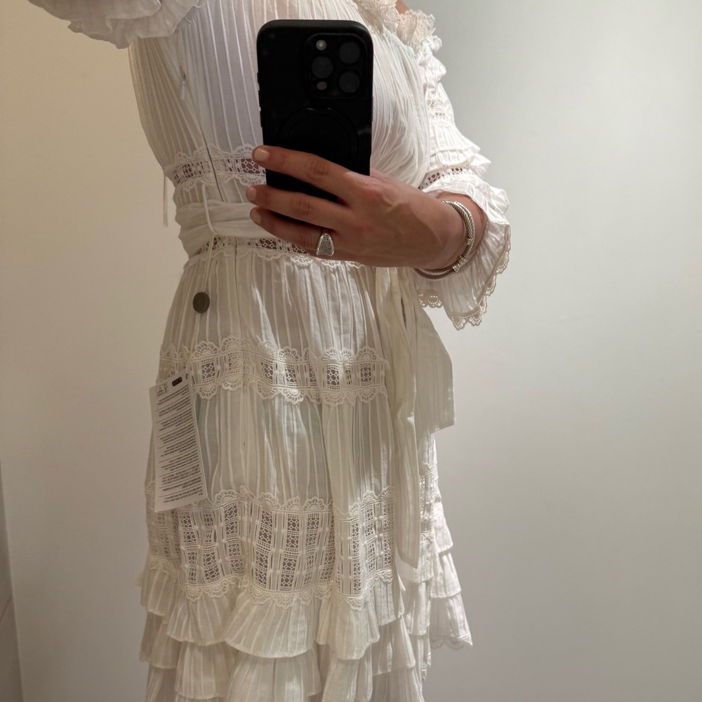 NWT Zimmermann Size 0 Ivory Cotton Lace Dress with Tie Waist - Picture 14 of 16